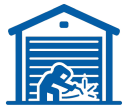 RBD locksmith and securit technician welding a lock on a garage door, original line art
